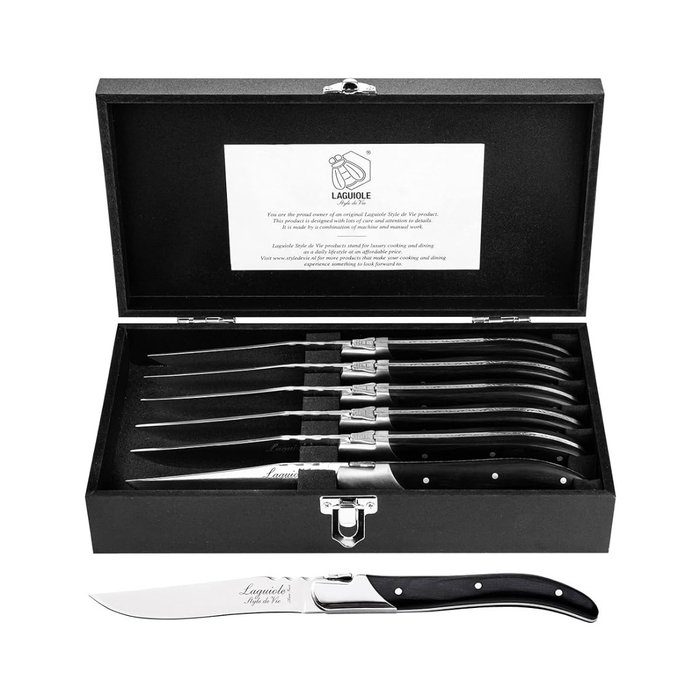 Laguiole - 6x Luxury Steak Knives - Black Ebony Wood - style de - Bordknive sæt (6) - Rustfrit stål