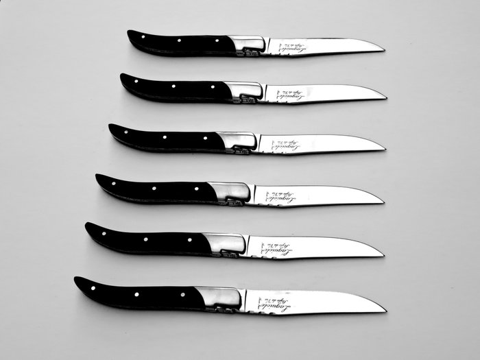 Laguiole - 6x Luxury Steak Knives - Black Ebony Wood - style de - Bordknive sæt (6) - Rustfrit stål