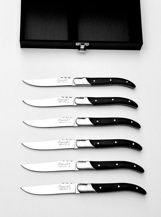 Laguiole - 6x Luxury Steak Knives - Black Ebony Wood - style de - Bordknive sæt (6) - Rustfrit stål