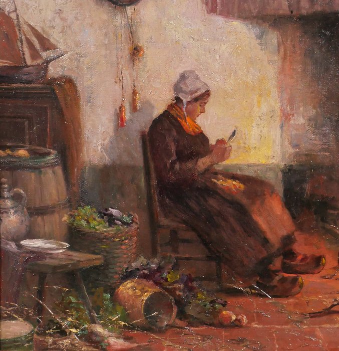 Philipp Zeltner (1865-1946) - Woman in her kitchen, fire light effect