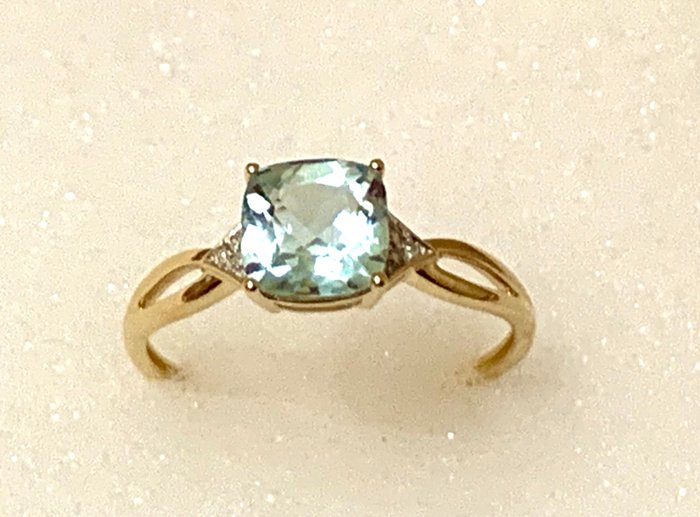 Ingen mindstepris - Ring - 14 karat Gulguld -  2.10ct. tw. Akvamarin - Diamant - Akvamarin guldring