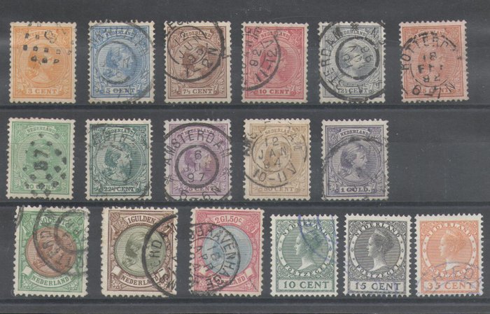 Holland 1891/1898 - Prinsesse Wilhelmina og udstillingsfrimærker - NVPH 34/44, 45, 46, 47, 136/138