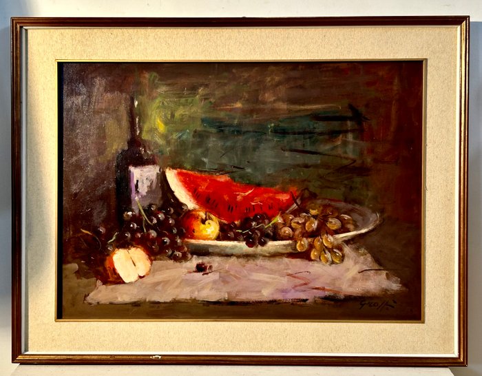 Enrico Groppi (1911-1972) - Composizione di frutta con vino e anguria - NO RESERVE