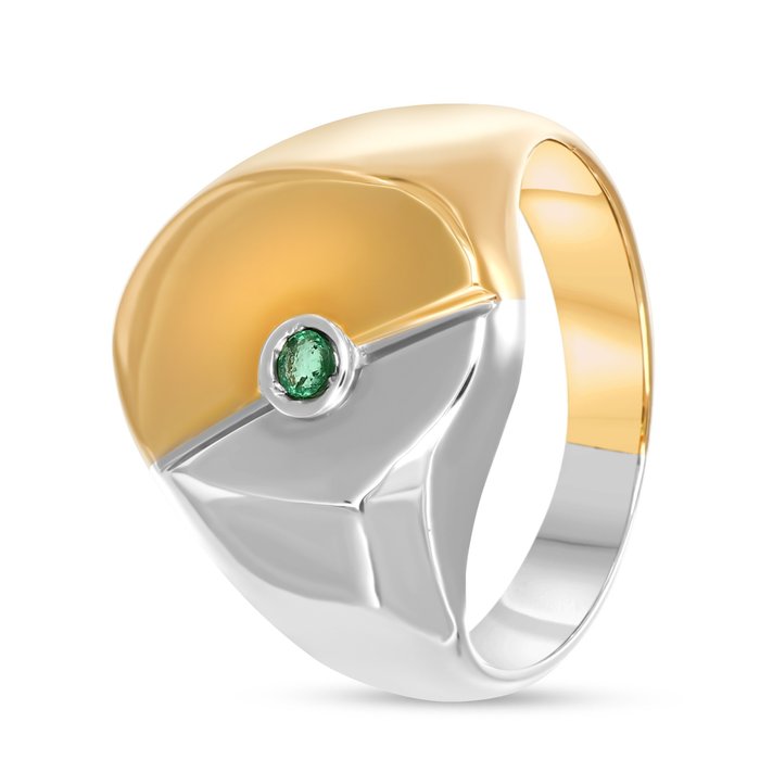 Ring - 18 kraat Gulguld, Hvidguld -  0.08ct. tw. Smaragd