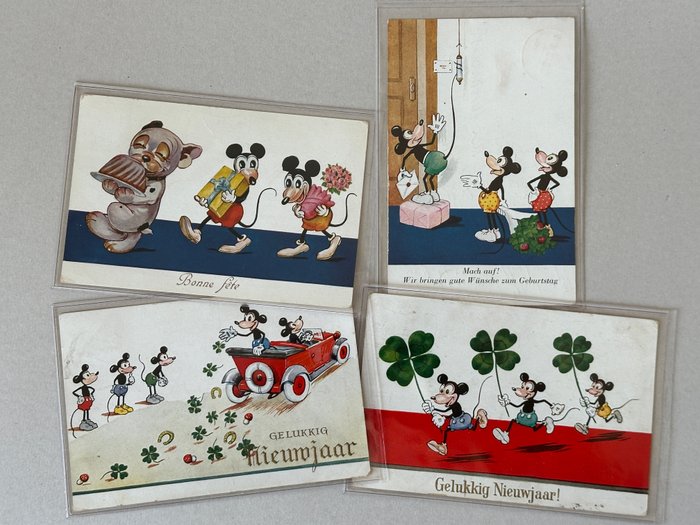 Mickey Mouse Bonzo - 4 Tillykke kort - W Hagelberg AG - 1932