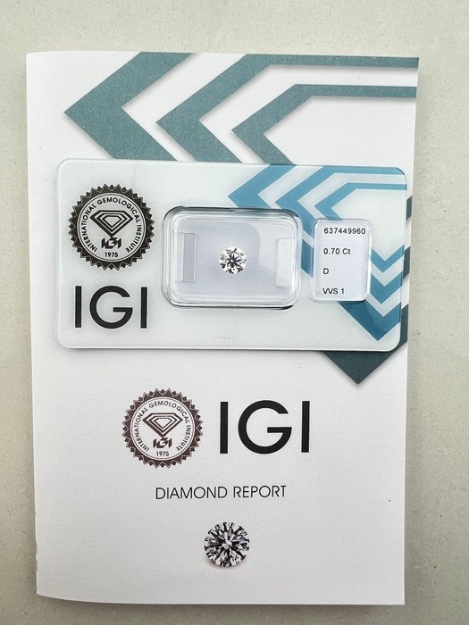 1 pcs Diamant  (Natur)  - 0.70 ct - Rund - D (farveløs) - VVS1 - International Gemological Institute (IGI)