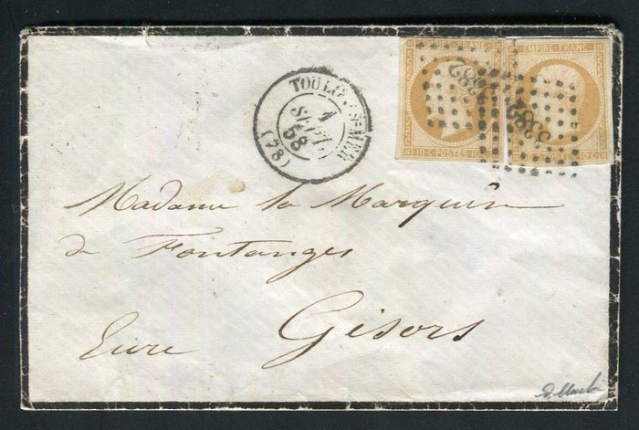 Frankrig 1858 - Belle lettre de Toulon sur Mer pour la Marquise de Fontanges à Gisors avec deux n° 13A