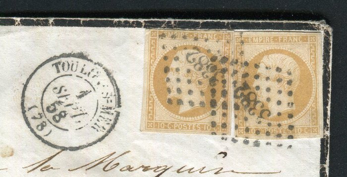 Frankrig 1858 - Belle lettre de Toulon sur Mer pour la Marquise de Fontanges à Gisors avec deux n° 13A