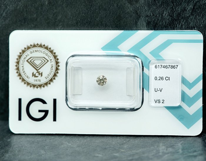 1 pcs Diamant  (Naturfarvet)  - 0.26 ct - Light Grålig Gul - VS2 - International Gemological Institute (IGI)