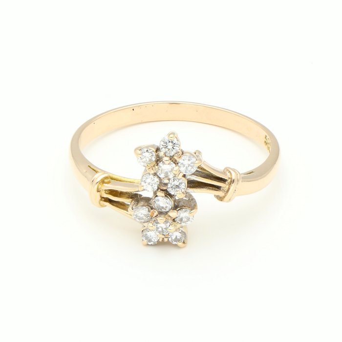 Ring - 14 karat Gulguld -  036ct tw Diamant (Natur)