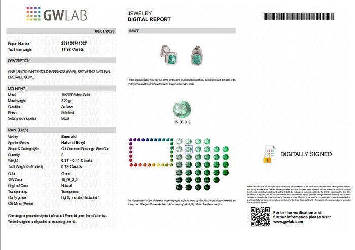 Øreringe - 18 kraat Hvidguld -  0.78ct. tw. Smaragd - colombianske smaragder