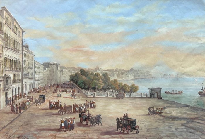 Gioacchino La Pira (act. 1839-1870), Circle of - Napoli da Mergellina