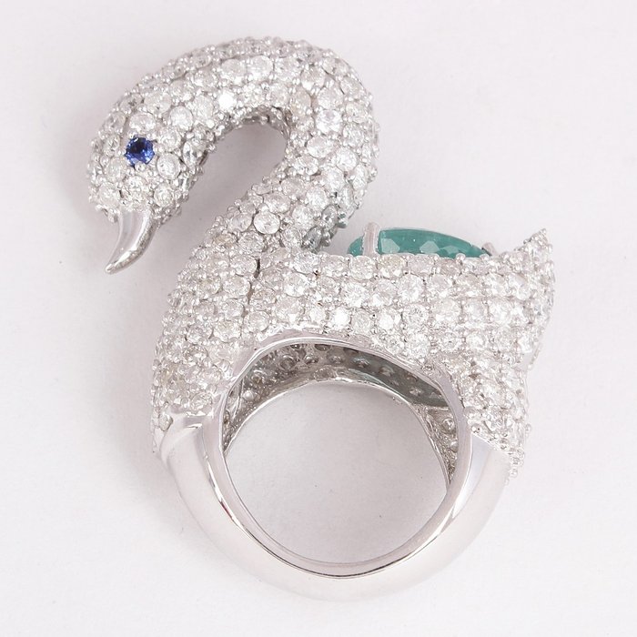 Cocktailring - 14 karat Hvidguld -  16.75ct. tw. Turmalin paraiba - Diamant - Paraiba turmalin ring