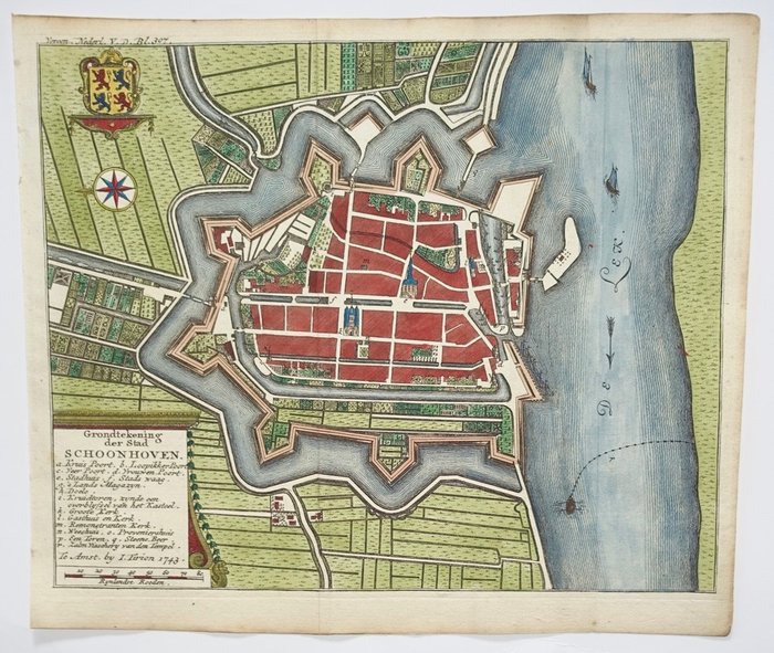 Holland - Schoonhoven; I Tirion - Grondtekening der stad Schoonhoven - 1743