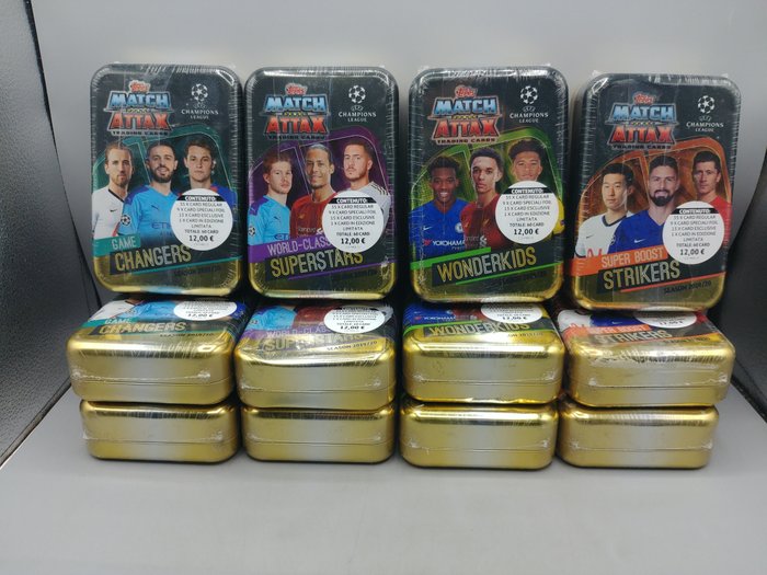 2019/20 Topps Match Attax 12 Tin Boxes + 200 sealed packs - 1 Mixed collection - Næsten så god som ny (NM)