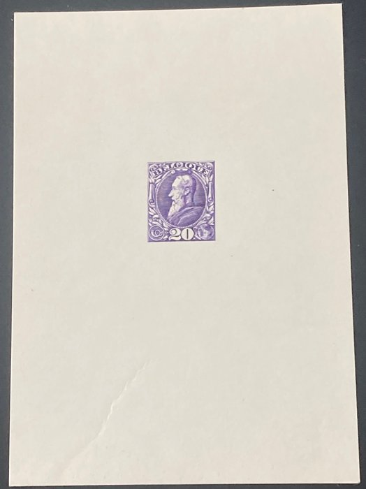 Belgien 1887 - Lille gravering på tykt hvidt papir - Ikke accepteret design 'Leopold II' - Bevis for matricen - Stes 2094 - 20c violet