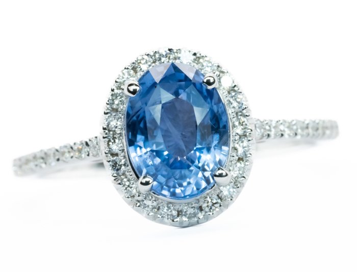 Ingen mindstepris - Ring - 18 kraat Hvidguld, Blå (Ceylon, ingen varme) Safir - Diamant - 0,20 ct - VS