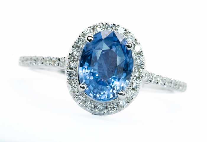 Ingen mindstepris - Ring - 18 kraat Hvidguld, Blå (Ceylon, ingen varme) Safir - Diamant - 0,20 ct - VS