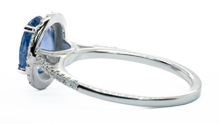 Ingen mindstepris - Ring - 18 kraat Hvidguld, Blå (Ceylon, ingen varme) Safir - Diamant - 0,20 ct - VS