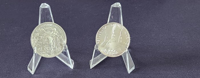 San Marino. Tyskland. 1000 Lire / 10 Euro 2000-2009, Set of 2 x Silver Coins, with mint certificate  Leuchtturm  (Ingen mindstepris)