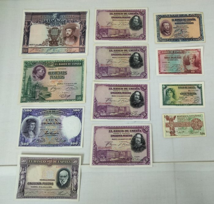 Spanien. - 30 banknotes - various dates  (Ingen mindstepris)