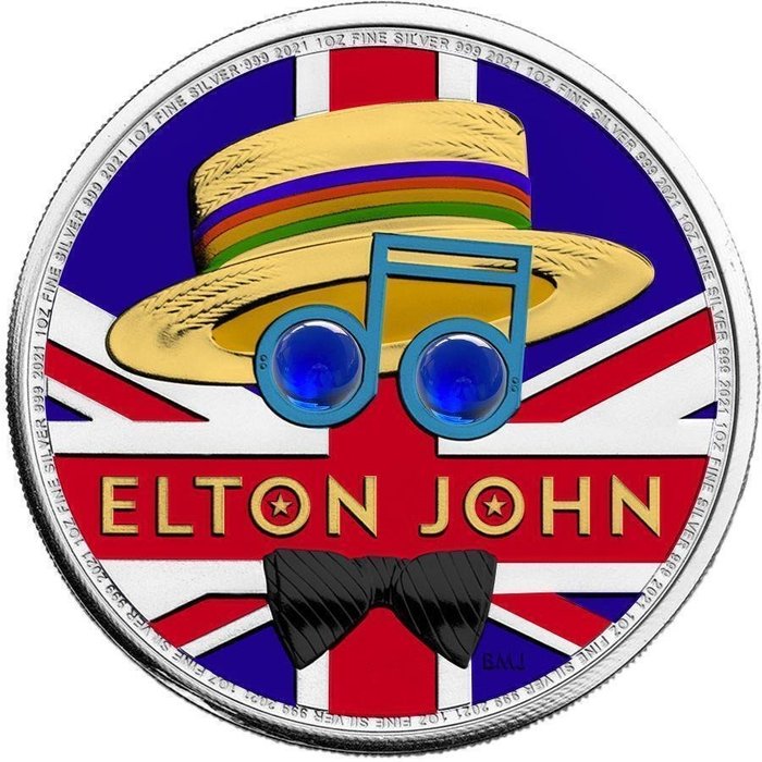 Storbritannien. 2 Pounds 2021 Music Legends- Elton John, 1 Oz (.999)  (Ingen mindstepris)