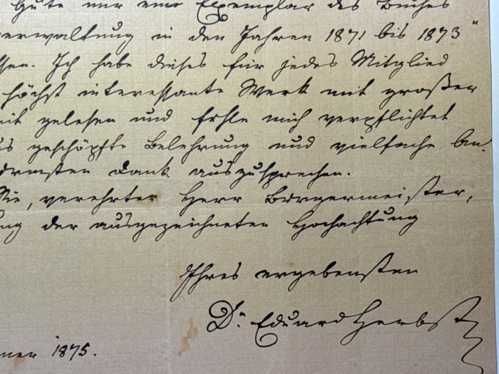 Eduard Herbst (1820-1892) österreichischer Rechtsgelehrter und Justizminister - Eigenhändiger und signierter Brief an den Bürgermeister von Wien Cajetan von Felder - 1875