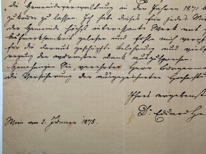 Eduard Herbst (1820-1892) österreichischer Rechtsgelehrter und Justizminister - Eigenhändiger und signierter Brief an den Bürgermeister von Wien Cajetan von Felder - 1875