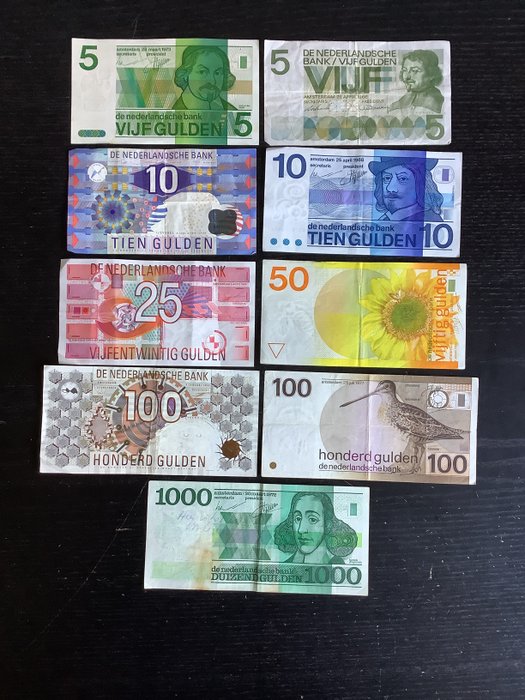 Holland. - 9 banknotes - including 1000 gulden 1972 - various dates  (Ingen mindstepris)