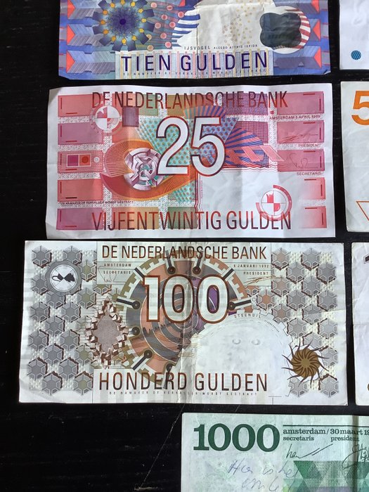 Holland. - 9 banknotes - including 1000 gulden 1972 - various dates  (Ingen mindstepris)