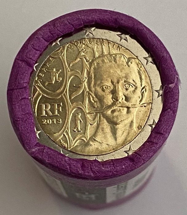 Frankrig. 2 Euro 2013 "Pierre de Coubertin" (25 monnaies) en rouleau  (Ingen mindstepris)