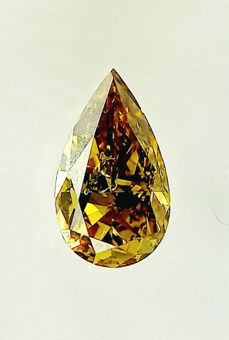 Ingen mindstepris - 1 pcs Diamant  (Naturfarvet)  - 0.88 ct - Pære - Fancy deep Grønlig Gul - I1 - Antwerp Laboratory for Gemstone Testing (ALGT)