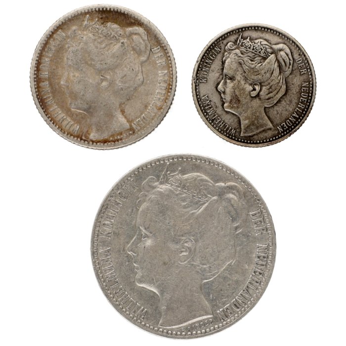 Holland. Wilhelmina (1890-1948). 25 Cents, ½ Gulden, 1 Gulden 1904/1909  (Ingen mindstepris)