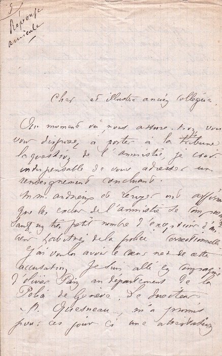 Henri Rochefort - [Commune de Paris ] Lettre autographe signée à Louis Blanc sur l'amnistie partielle des Communards - 1879