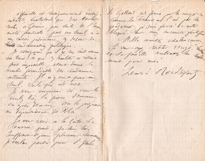 Henri Rochefort - [Commune de Paris ] Lettre autographe signée à Louis Blanc sur l'amnistie partielle des Communards - 1879