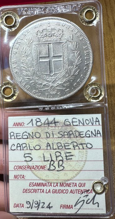 Italien Kongeriget af Sardinien Carlo Alberto di Savoia (1831-1849) 5 Lire 1844 Genova  (Ingen mindstepris)