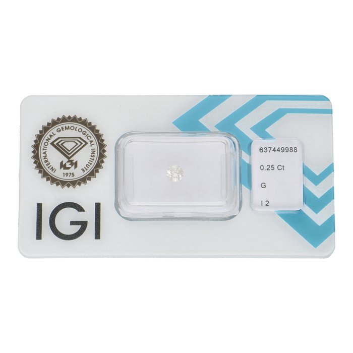 Ingen mindstepris - 1 pcs Diamant  (Natur)  - 0.25 ct - Rund - G - I2 - International Gemological Institute (IGI)