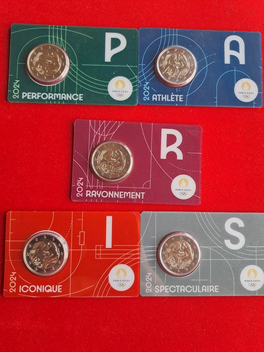 Frankrig. 2 Euro 2024 "Jeux Olympiques de Paris 2024" (5 coincards)  (Ingen mindstepris)