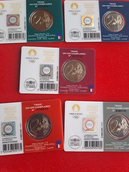 Frankrig. 2 Euro 2024 "Jeux Olympiques de Paris 2024" (5 coincards)  (Ingen mindstepris)