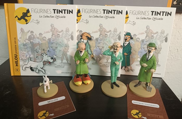 Tintin - 4 figurines 3 differente de tournesol + milou herge avec cert et livres