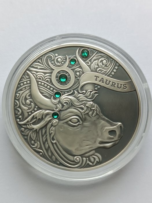 Hviderusland. 20 Roubles 2014 Zodiac Horoscope: Taurus (.925) with Swarovski gemstones  (Ingen mindstepris)