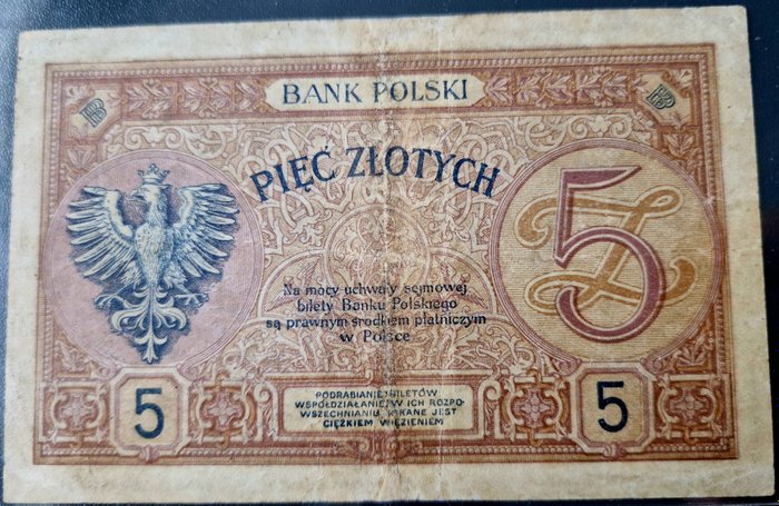 Polen. - 5 Zlotych 28 Luty 1919 "Generał Józef Poniatowski" - Lucow# 571  -  Pick 53