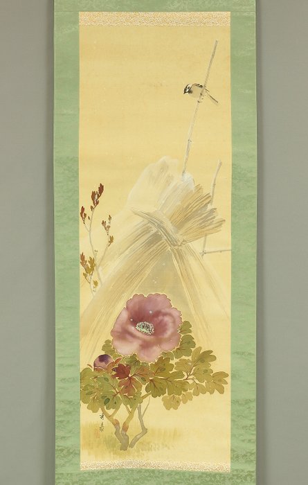 Winter Cold Peonies and Sparrow with Box - with signature and seal 'Shugi' 秀羲 - Japan  (Ingen mindstepris)