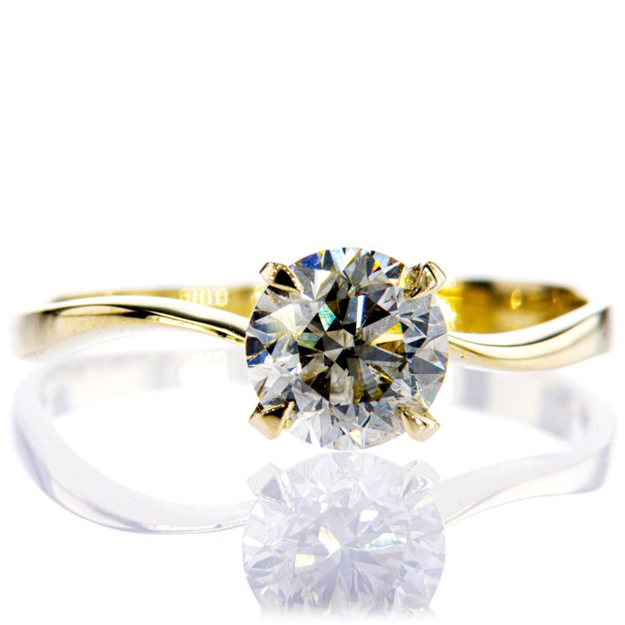 Ingen mindstepris - Forlovelsesring - 14 karat Gulguld -  1.02ct. tw. Diamant (Naturfarvet)