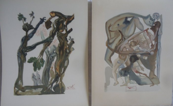 Salvador Dali (1904-1989) - 2 Lithographies - La forêt des suicides - Au bord du 7ème Bolge