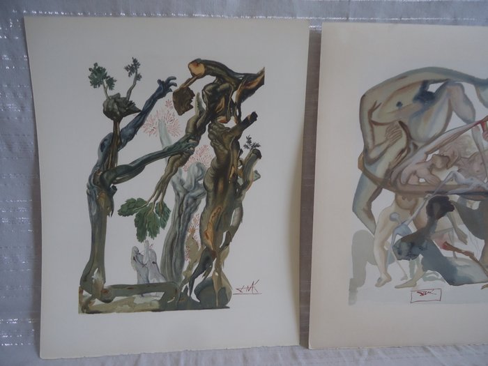 Salvador Dali (1904-1989) - 2 Lithographies - La forêt des suicides - Au bord du 7ème Bolge