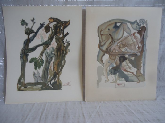 Salvador Dali (1904-1989) - 2 Lithographies - La forêt des suicides - Au bord du 7ème Bolge