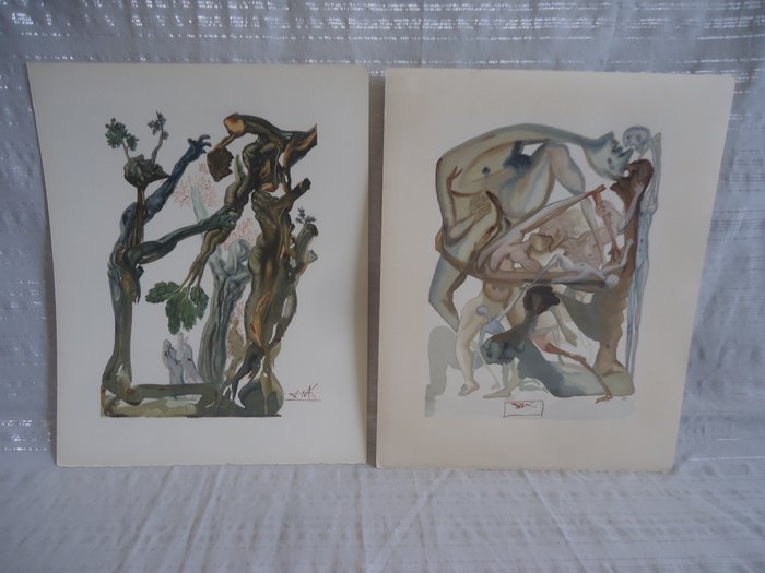 Salvador Dali (1904-1989) - 2 Lithographies - La forêt des suicides - Au bord du 7ème Bolge