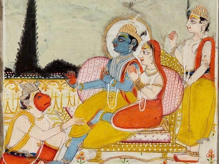 Artista di scuola Jaipur - Rara miniatura raffigurante i festeggiamenti del ritorno di Sita da Lanka, XIX secolo