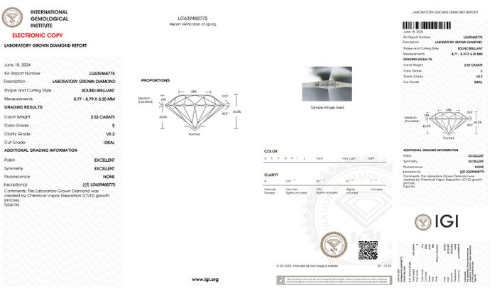 Ring - 18 kraat Gulguld -  270ct tw Diamant (Laboratoriedyrket) - Diamant - Runde E-VS2